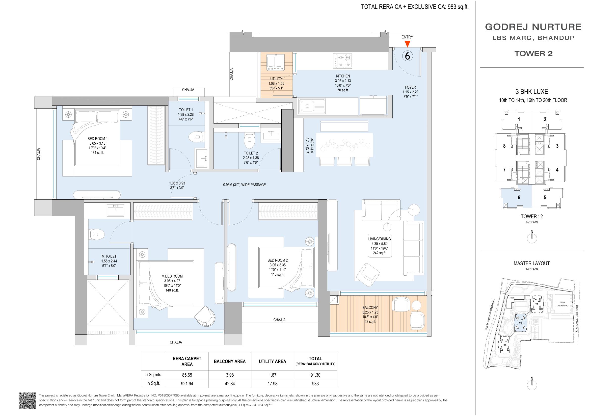 3 BHK Floor Plan - Variant 4
